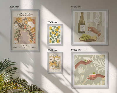 Lot de tableaux encadrés Fleurs et fruits style vintage