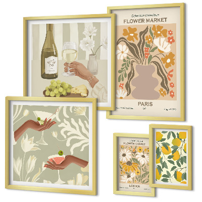 Lot de tableaux encadrés Fleurs et fruits style vintage