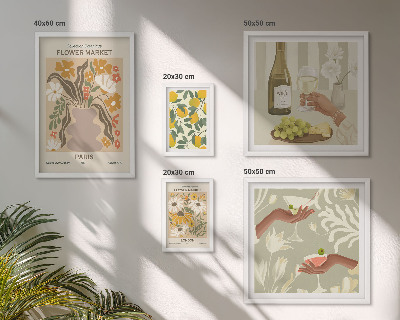Lot de tableaux encadrés Fleurs et fruits style vintage