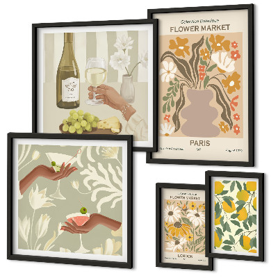 Lot de tableaux encadrés Fleurs et fruits style vintage