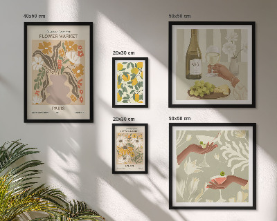 Lot de tableaux encadrés Fleurs et fruits style vintage
