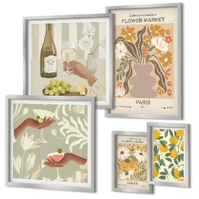 Lot de tableaux encadrés Fleurs et fruits style vintage