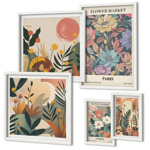 Lot de tableaux encadrés motifs floraux Paris et Londres