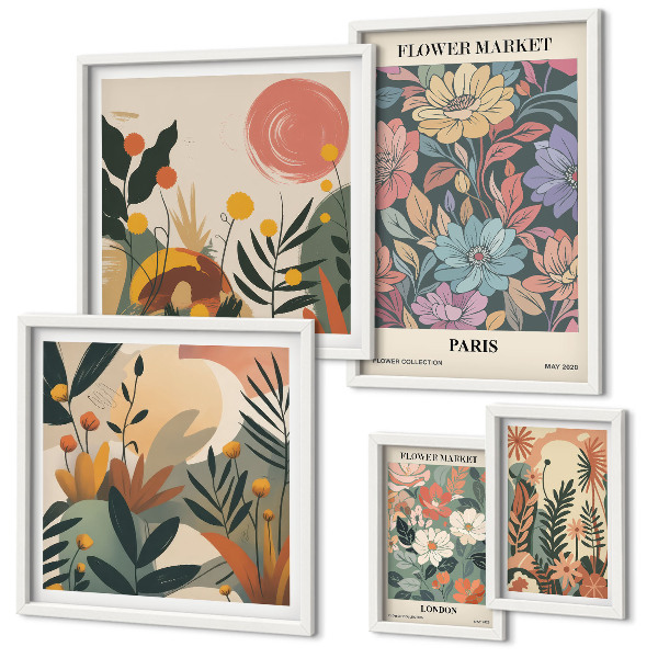 Lot de tableaux encadrés Motifs floraux Paris Londres