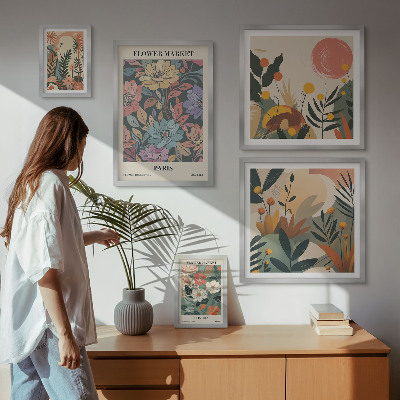 Lot de tableaux encadrés Motifs floraux Paris Londres