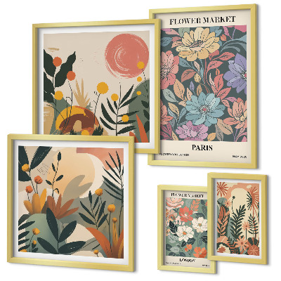 Lot de tableaux encadrés Motifs floraux Paris Londres