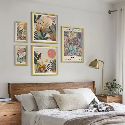 Lot de tableaux encadrés motifs floraux Paris et Londres