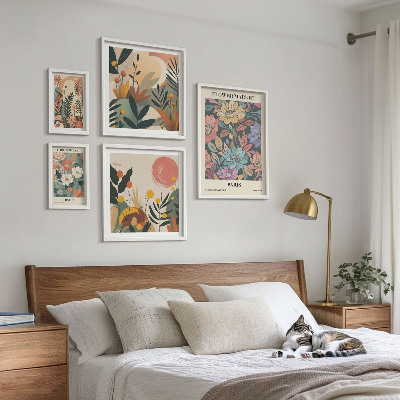 Lot de tableaux encadrés Motifs floraux Paris Londres