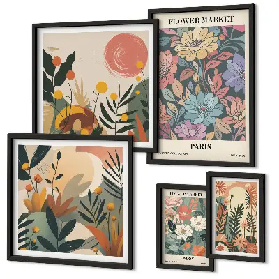 Lot de tableaux encadrés motifs floraux Paris et Londres