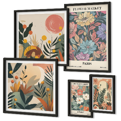 Lot de tableaux encadrés Motifs floraux Paris Londres