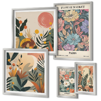 Lot de tableaux encadrés Motifs floraux Paris Londres
