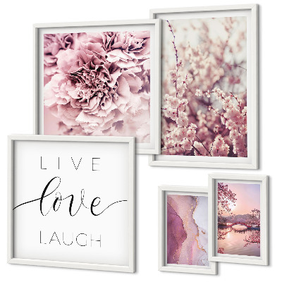 Ensemble de 5 tableaux Motifs floraux slogans pastel