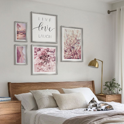 Ensemble de 5 tableaux Motifs floraux slogans pastel