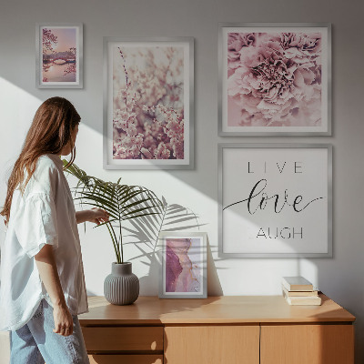 Ensemble de 5 tableaux Motifs floraux slogans pastel