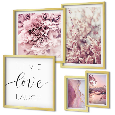 Ensemble de 5 tableaux Motifs floraux slogans pastel