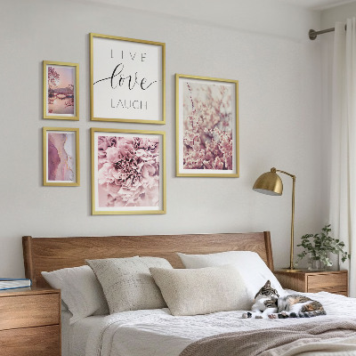 Ensemble de 5 tableaux Motifs floraux slogans pastel