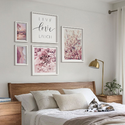 Ensemble de 5 tableaux Motifs floraux slogans pastel