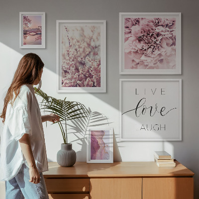 Ensemble de 5 tableaux Motifs floraux slogans pastel