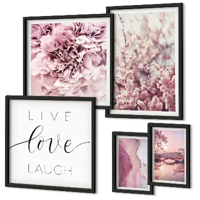 Ensemble de 5 tableaux motifs floraux et slogans pastel