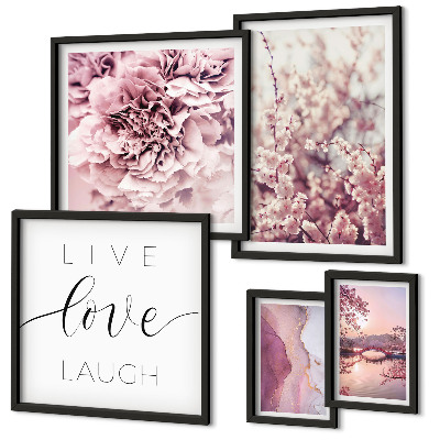 Ensemble de 5 tableaux Motifs floraux slogans pastel