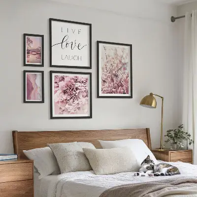 Ensemble de 5 tableaux motifs floraux et slogans pastel