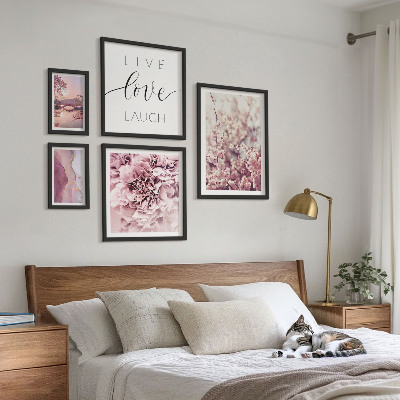 Ensemble de 5 tableaux Motifs floraux slogans pastel
