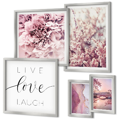 Ensemble de 5 tableaux Motifs floraux slogans pastel