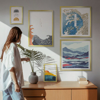 Lot de tableaux encadrés Décorations de montagnes ondulées de style japonais