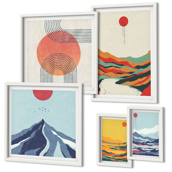 Lot de tableaux encadrés Paysages de montagne abstraits