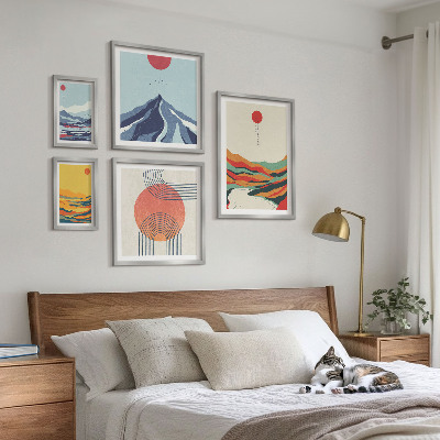 Lot de tableaux encadrés Paysages de montagne abstraits