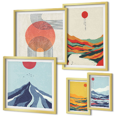 Lot de tableaux encadrés Paysages de montagne abstraits