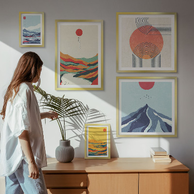 Lot de tableaux encadrés Paysages de montagne abstraits