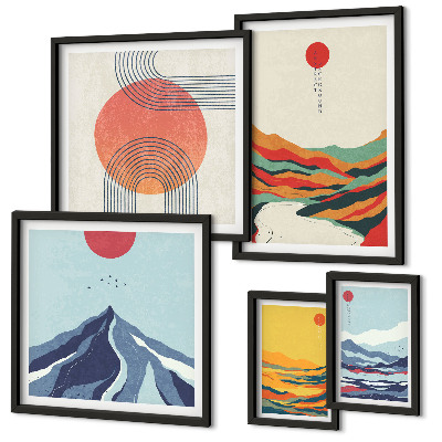 Lot de tableaux encadrés Paysages de montagne abstraits