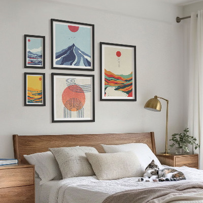 Lot de tableaux encadrés Paysages de montagne abstraits