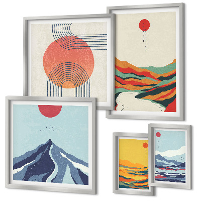 Lot de tableaux encadrés Paysages de montagne abstraits