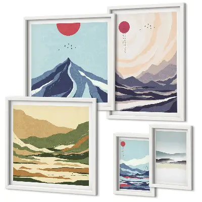 Paysages de montagne abstraits ensemble de 5 tableaux