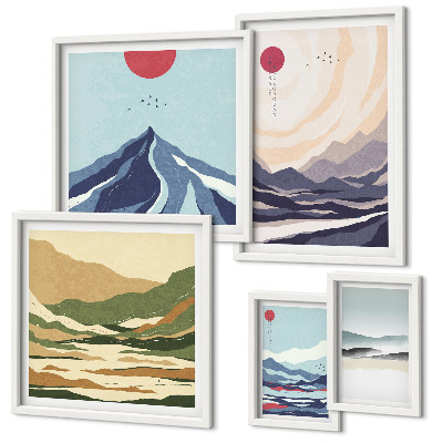 Ensemble de 5 tableaux Paysages de montagne abstraits