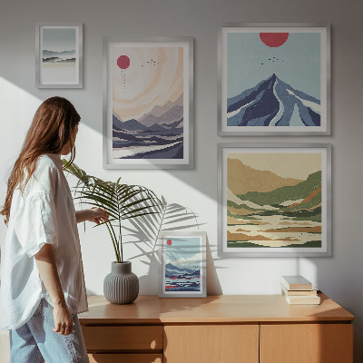 Ensemble de 5 tableaux Paysages de montagne abstraits