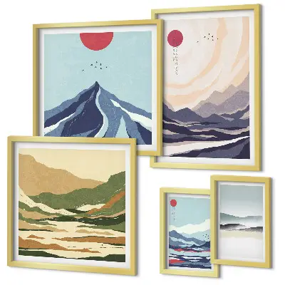 Paysages de montagne abstraits ensemble de 5 tableaux