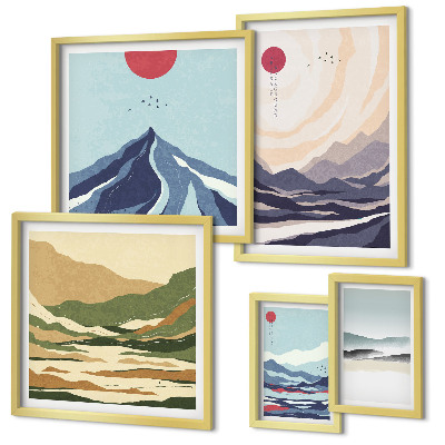 Ensemble de 5 tableaux Paysages de montagne abstraits