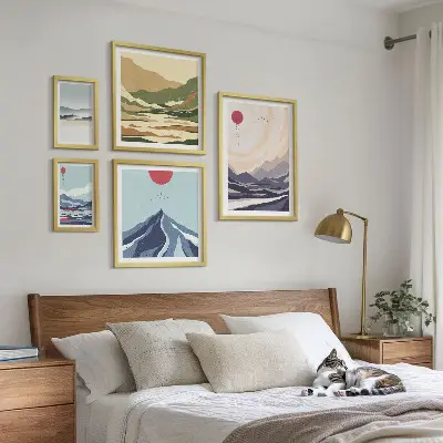 Paysages de montagne abstraits ensemble de 5 tableaux