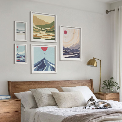 Ensemble de 5 tableaux Paysages de montagne abstraits