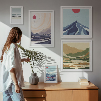 Ensemble de 5 tableaux Paysages de montagne abstraits