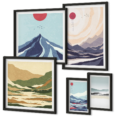 Ensemble de 5 tableaux Paysages de montagne abstraits