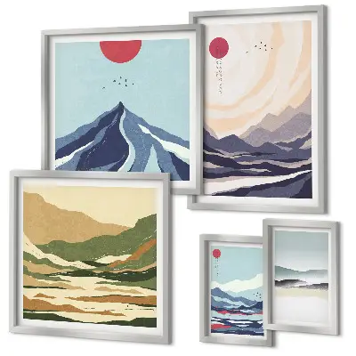 Paysages de montagne abstraits ensemble de 5 tableaux