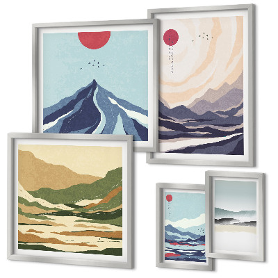 Ensemble de 5 tableaux Paysages de montagne abstraits