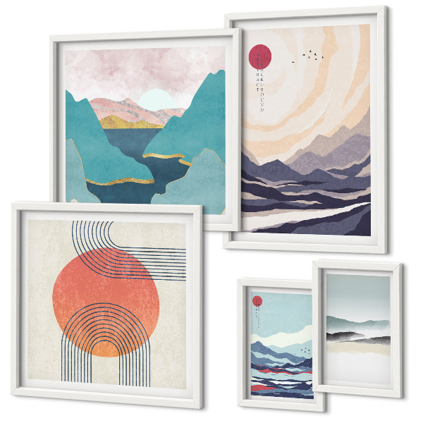 Lot de tableaux encadrés Paysages de montagne abstraits