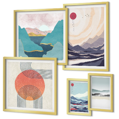 Lot de tableaux encadrés Paysages de montagne abstraits