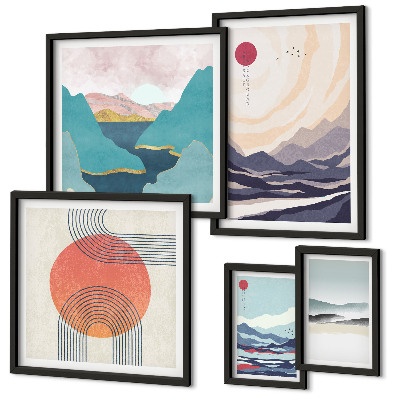 Lot de tableaux encadrés Paysages de montagne abstraits