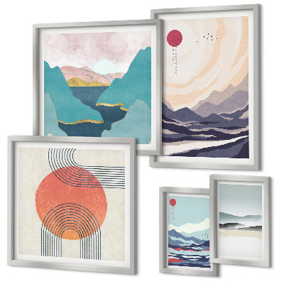 Lot de tableaux encadrés Paysages de montagne abstraits